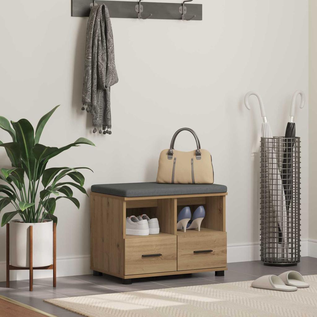Hallway Bench with Cushion and Shelf Artisan Oak 60 x 38 x 46 cm