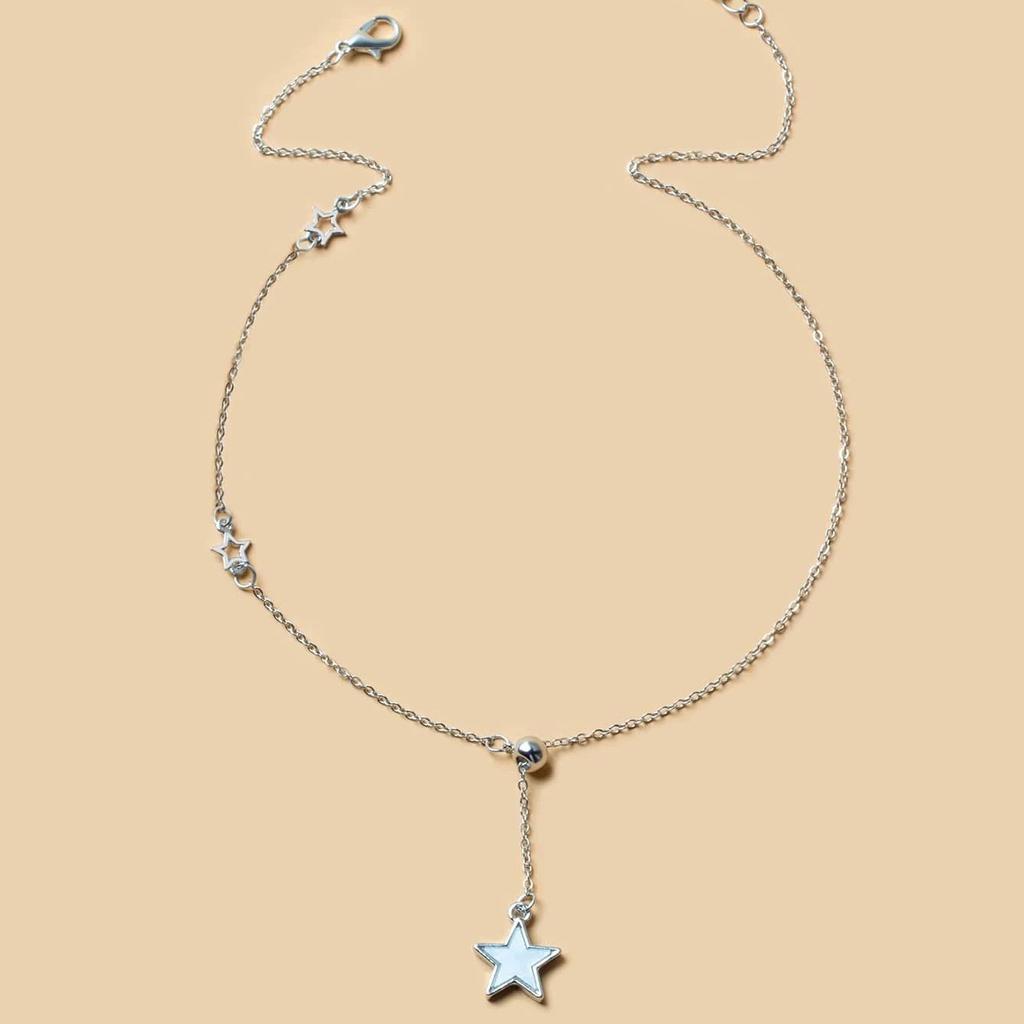 Stylowa Osobowość Prosty Regulowany Wisiorek Pentagram, Retro Naszyjnik z Muszli Seksowny Łańcuszek na Obojczyk