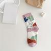 3 pairs of women's abstract oil painting tube socks - geometric art design, fashionable autumn and winter casual socks