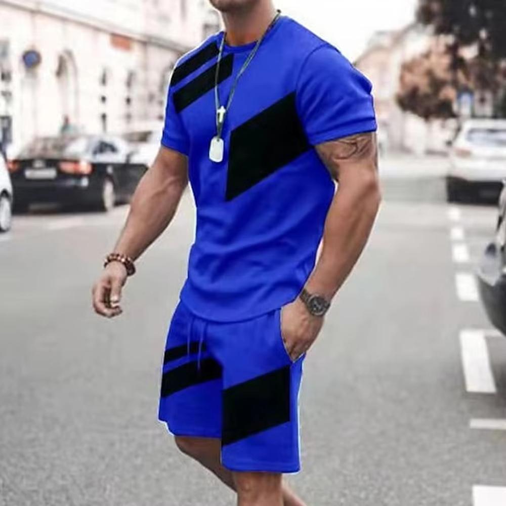 2025 Summer Men's Shorts Set 3D Printed Simple Casual Style Short Sleeved T-shirt+shorts 2-piece Set Fashionable Loose Sports Set Lig