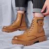 High quality men autumn winter short boots 2025 new fashion zip side pocket design leather anti-slip lace-up man platform shoes