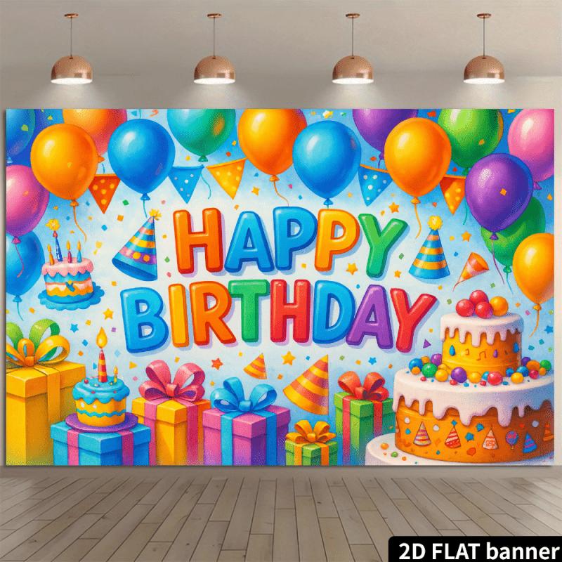 2D Flat Surface 1 Piece of Colorful and Playful Birthday Background Fabric Suitable for Birthday Parties and Events