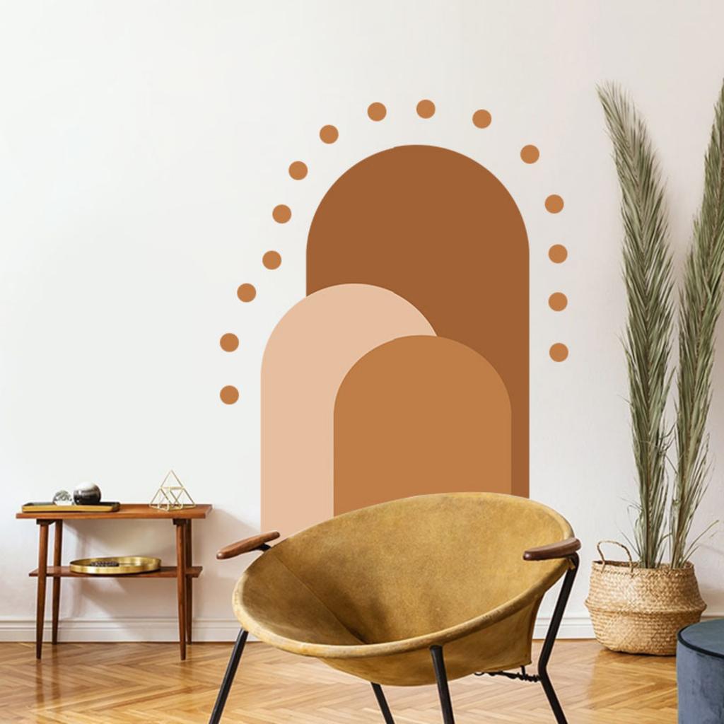 Boho Geometrické Abstraktní Samolepky na Zeď, Samolepicí Obloukové Samolepky v Barvách Morandi pro Dekoraci Stěn Ložnice Obývacího Pokoj