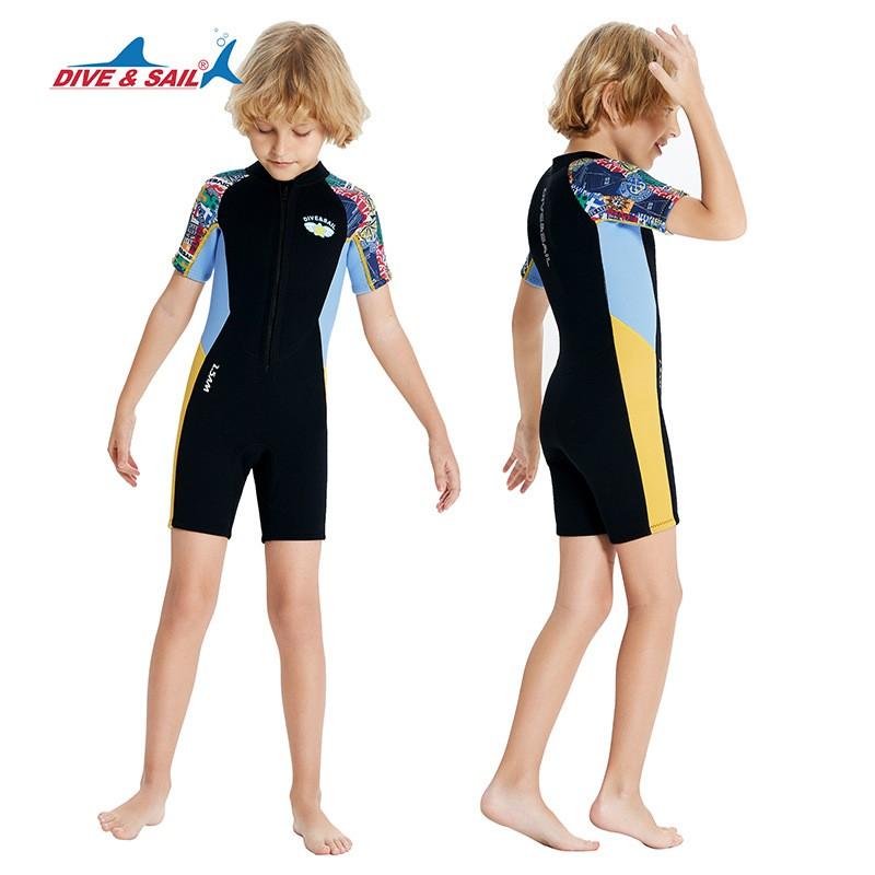 Kids 2.5mm Neoprene Wetsuit Diving Surfing Swimming Boys Short Sleeve Full Body Thermal Protection