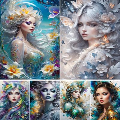 DIY Full Diamond Painting New 2024 Cross Stitch Beautiful Girl And Flower Diamond Mosaic Embroidery For Home Decor J3991