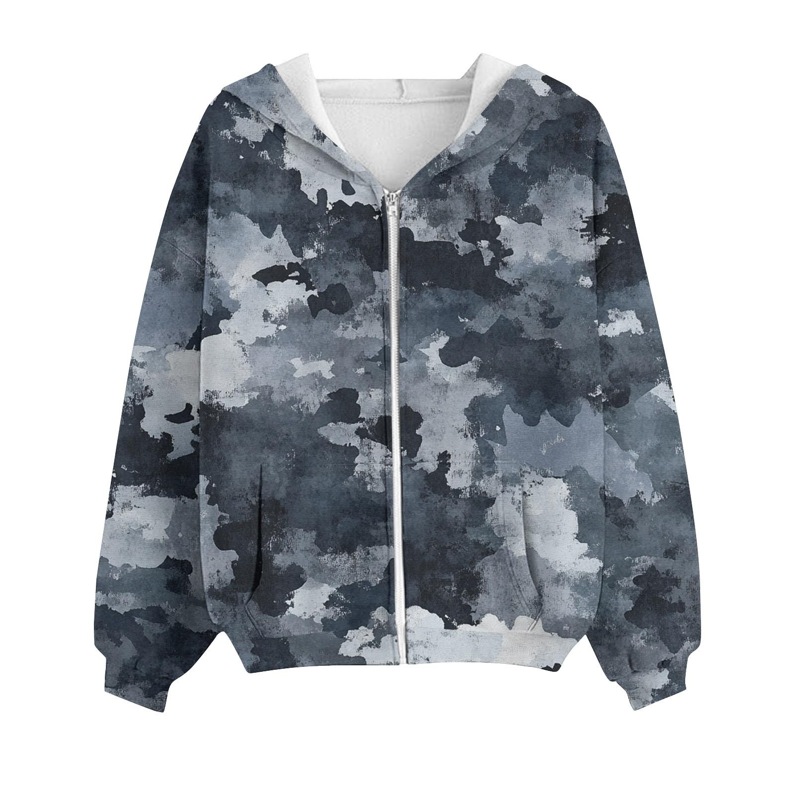 

Толстовка с капюшоном на молнии для женщин с длинным рукавом, свободные толстовки для женщин, куртка с карманами, модная одежда на осень L тёмно-синий