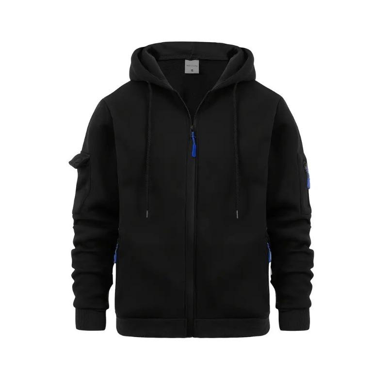 Spring and Autumn Men's Sweater Hoodie Zipper Arm Pocket Cardigan Men's Sports Plus Size Casual Jacket