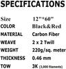 12" X 60" Black & Red 3K Carbon Fiber Fabric 220gsm 2x2 Twill Weave Cloth