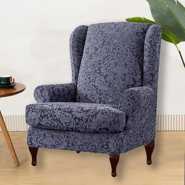 Jacquard Wing Chair Cover Stretch Sofa Wingback Armchair Slipcover Removable Sofa Seat Slipcover Furniture Protector Stool Cover