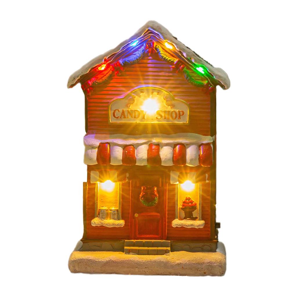 Christmas Tabletop Resin House With Colorful LED Lights and Melodic Songs for Holiday Decoration