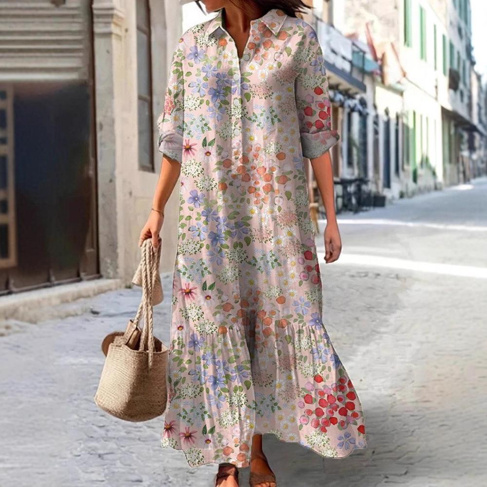Womens Printed Polo Collar Midi Dress In Multiple Patterns