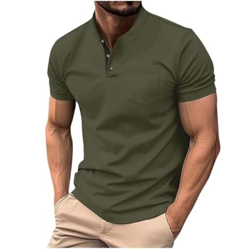 Men's Color Slim Fit Basic Short Sleeve Button Pocket Casual T,shirt Top