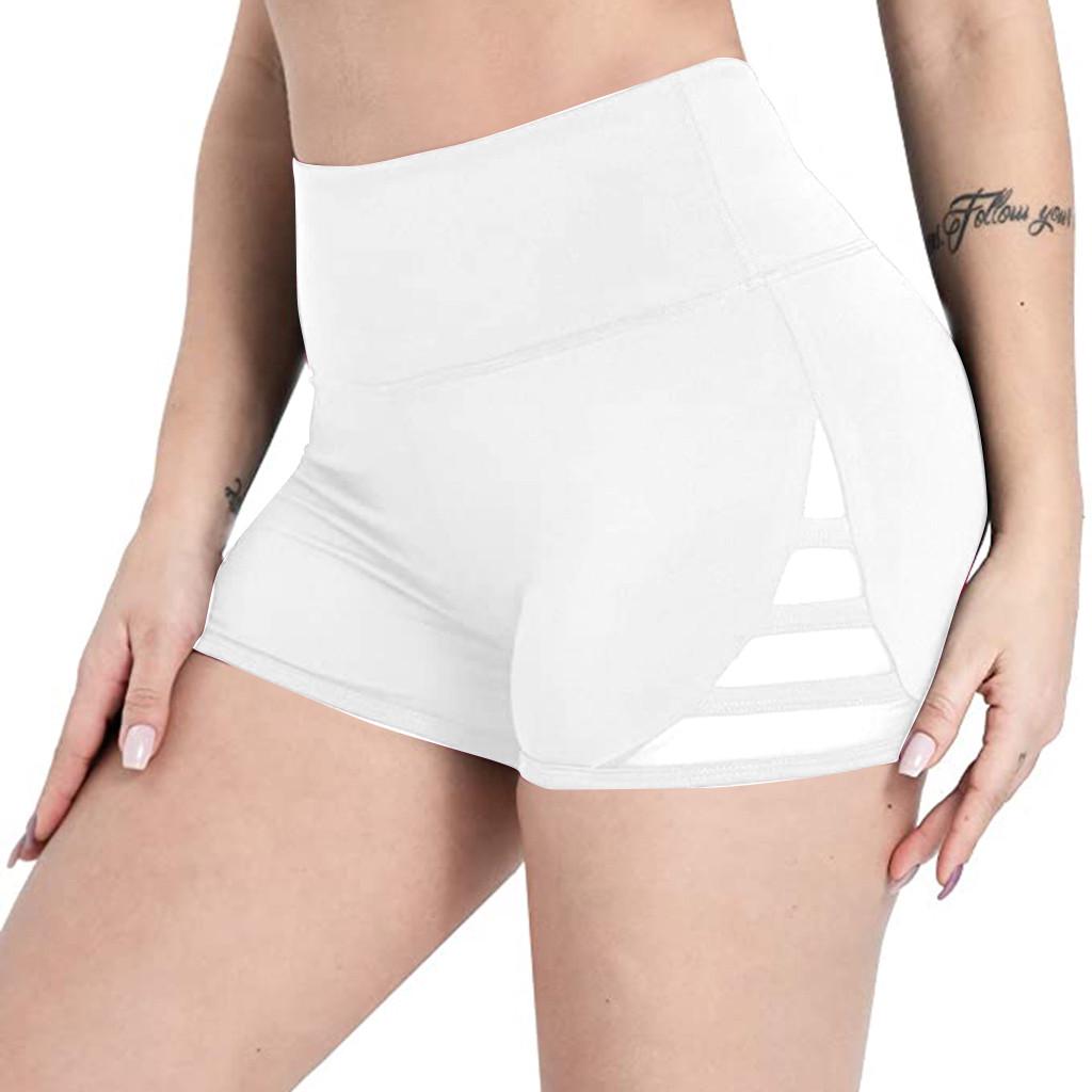 Women s High Waist Fitness Running Non- Yoga Shorts M белый