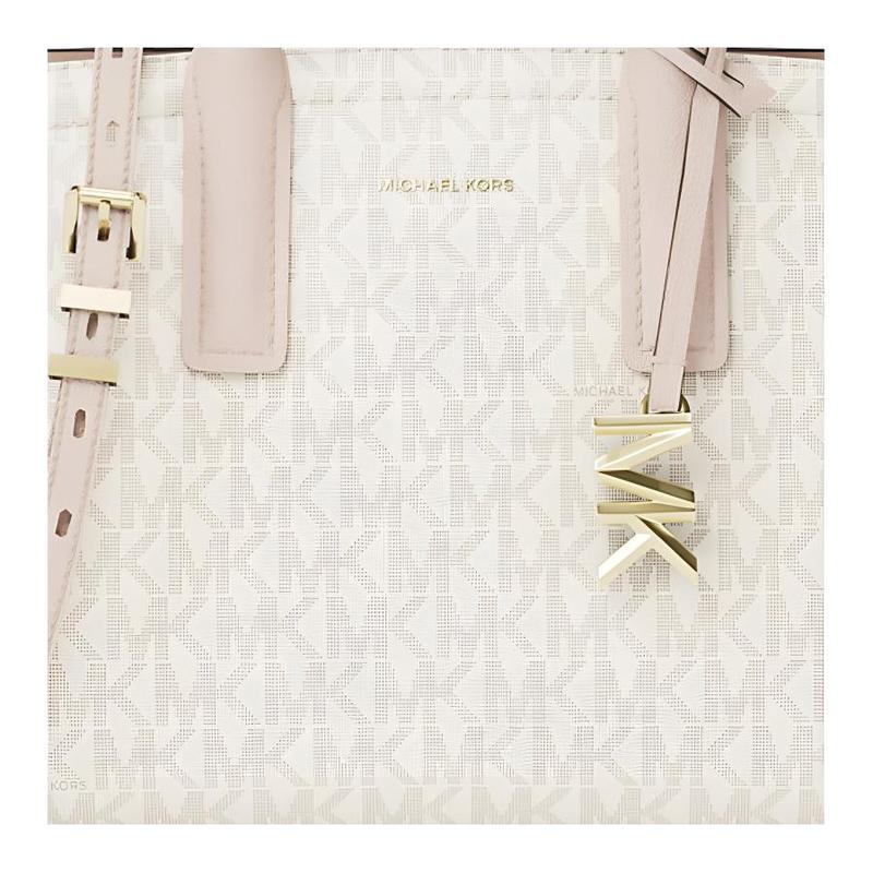 MICHAEL KORS Laila Signature Signature Logo Print Coated Canvas Shoulder Crossbody Tote Small Women's Pink White
