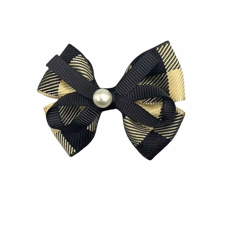 European-American Christmas Plaid Bow Hairpin with Pearls for Children