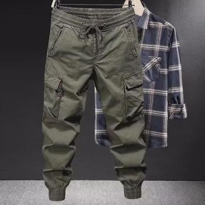 Salopette da uomo verde militare multitasche - Pantaloni da tuta casual europei e americani con polsini elastici