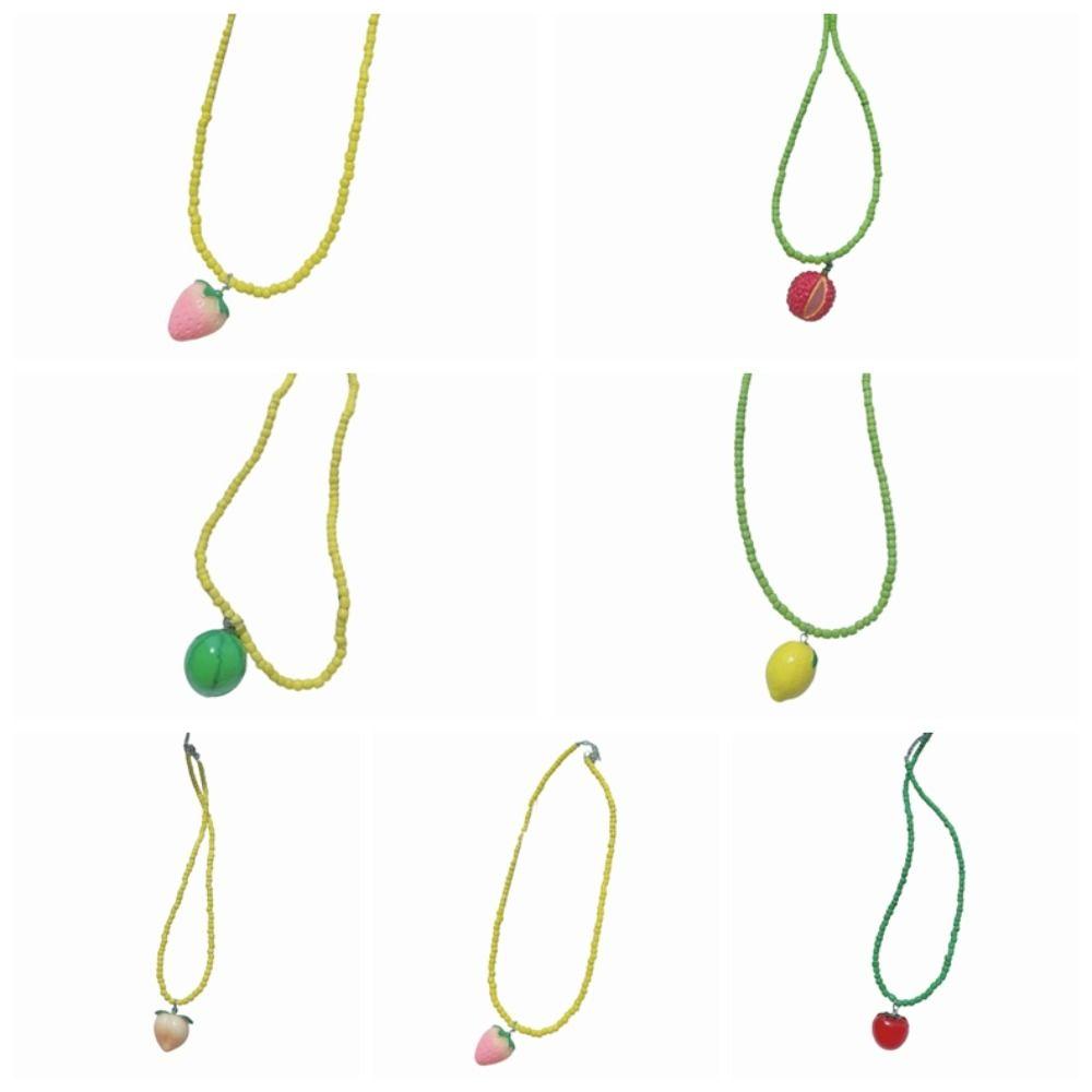 Lemon Dopamine Bead Necklace Watermelon Y2K Clavicle Chain Cute Fresh Fruit Necklace  Women