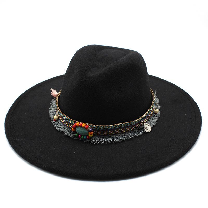 Ethnic Style Woolen Big-Brimmed Jazz Top Hat For Men And Women 9.5Cm Big-Edged Jazz Hat Church Hat