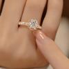 Huajie Romantic Rose Floral Shape Sparking Cubic Zirconia Rings for Women Two Tone Dainty Party  Fashion Tide
