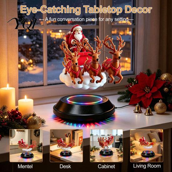 Small Christmas Decoration for Desk Floating Santa Sleigh, Magnetic Levitation Santa's Flying Sleigh Ornament, Creative Seasonal Room Decor