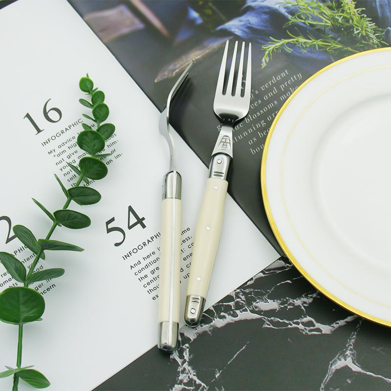 4-24 Stück Laguiole Dinner Set Elfenbeinweißes Geschirr Steakmesser Gabel Löffel Teelöffel Edelstahl Besteck Restaurant Tafelbesteck