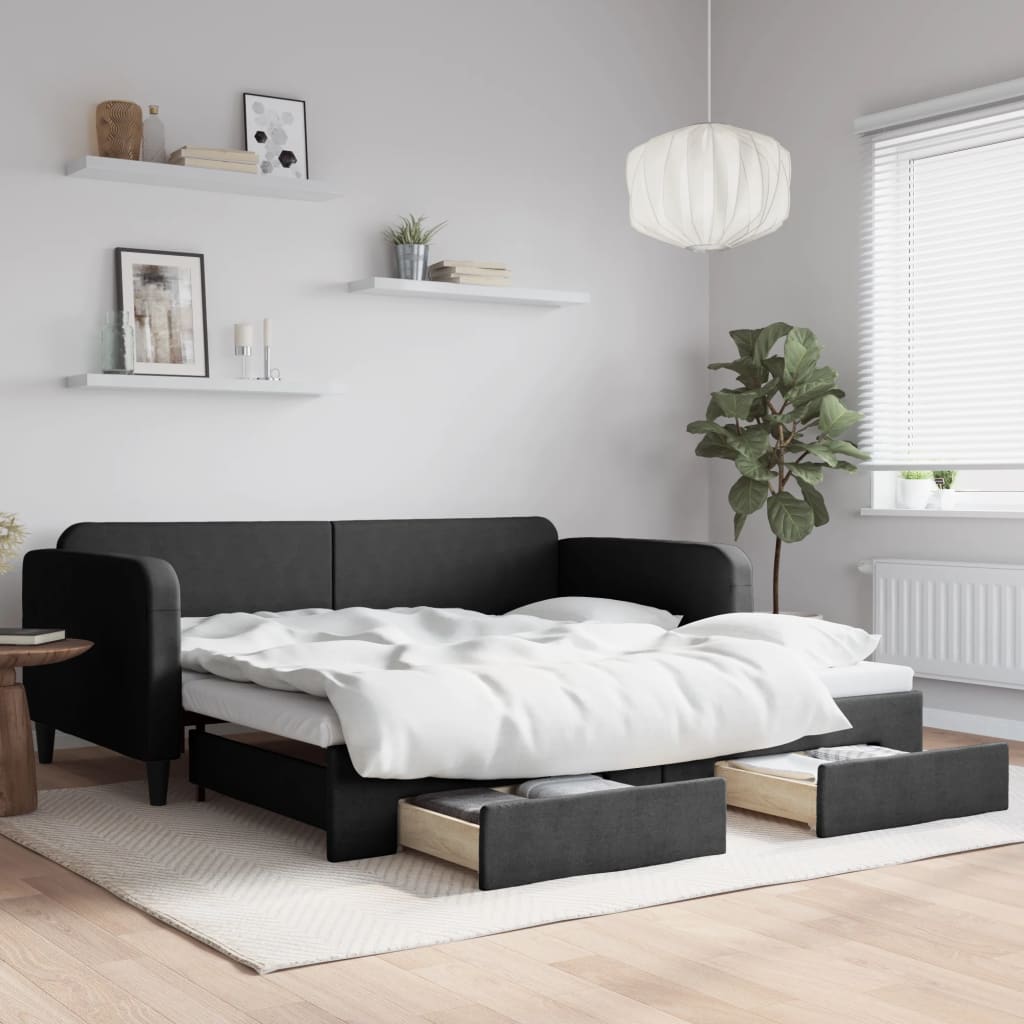Vidaxl Sofa Rozsuwana Z Szufladami, Czarna, 100X200 Cm, Tkanina