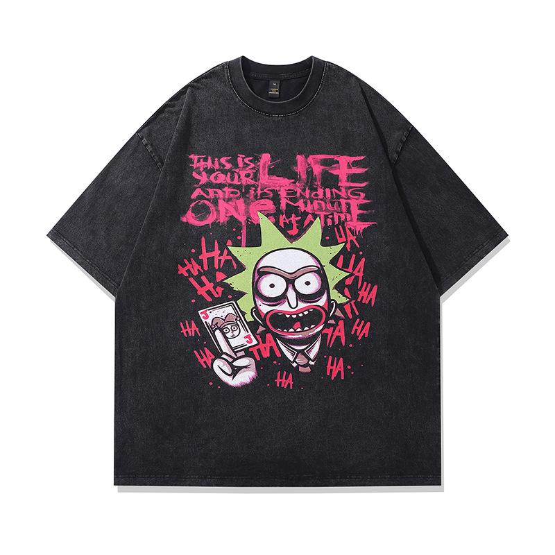 American High Street Old Washing Spoof Direct Injection Printing Short-Sleeved T-Shirt Men'S Oversize Trendy Ins Top