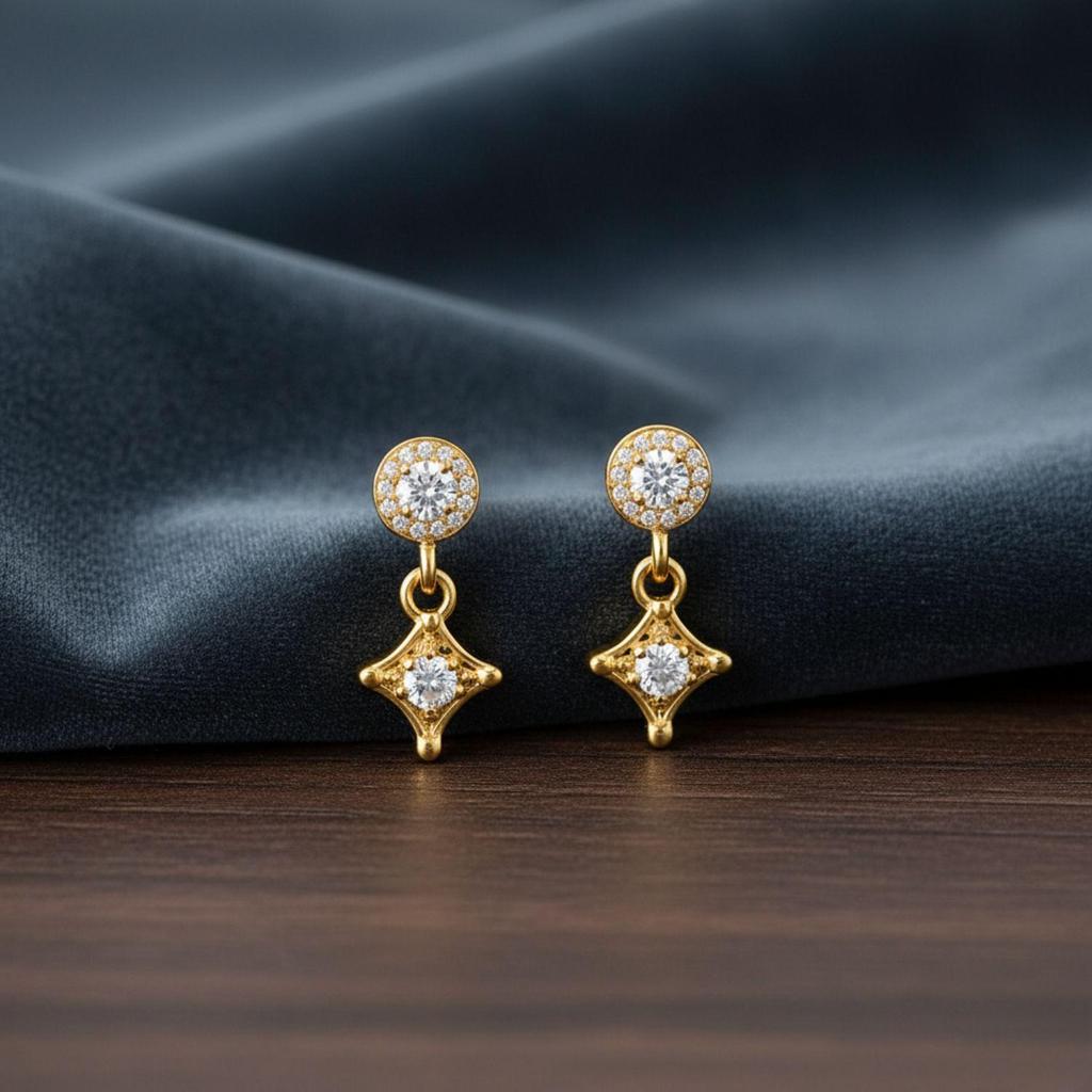 Star Drop Stud Earrings - 925 Sterling Silver Yellow Plated