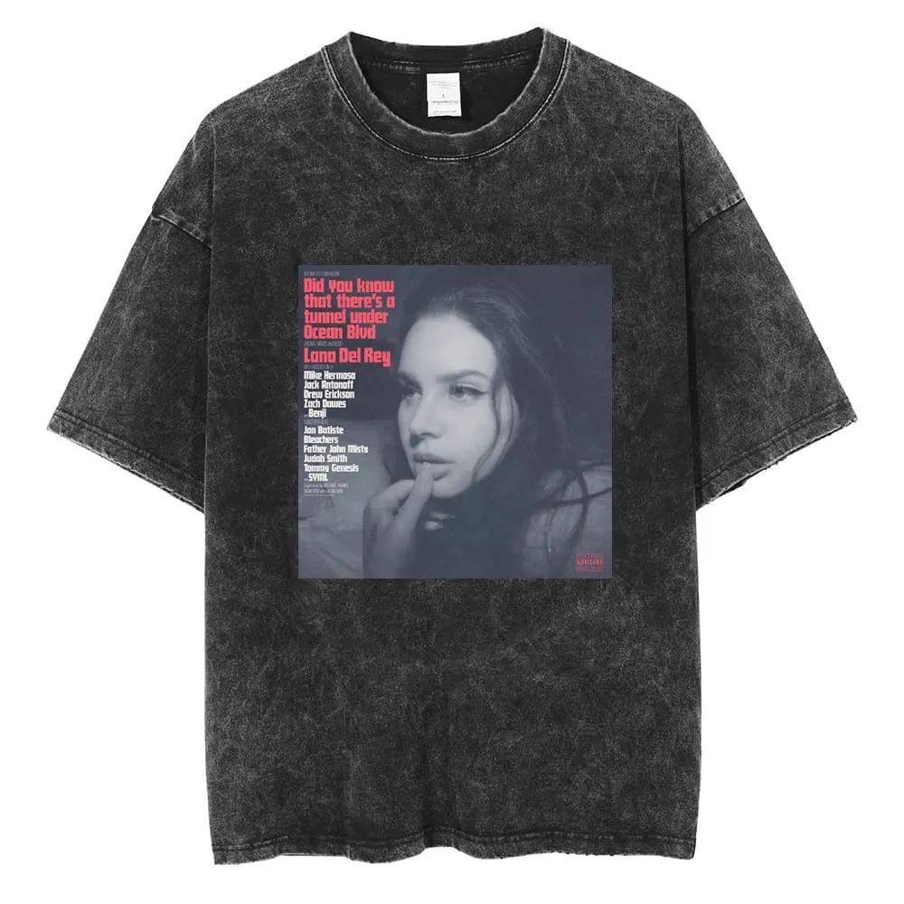 S Maglietta Lavata di Lana Del Rey Harajuku Uomo Donna Retro Manica Corta T-shirt alla Moda Cotone Oversize Streetwear