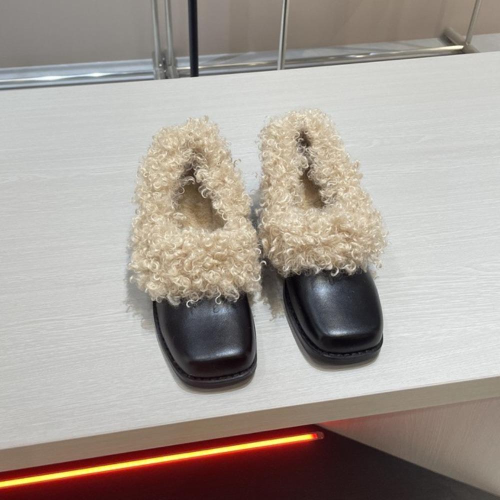 Pumps Women Shoes Square Toe Plush Shoes Womens Heels Retro Velvet Warm Mary Jane Leather Shoes Women's Loafers Cotton Shoe