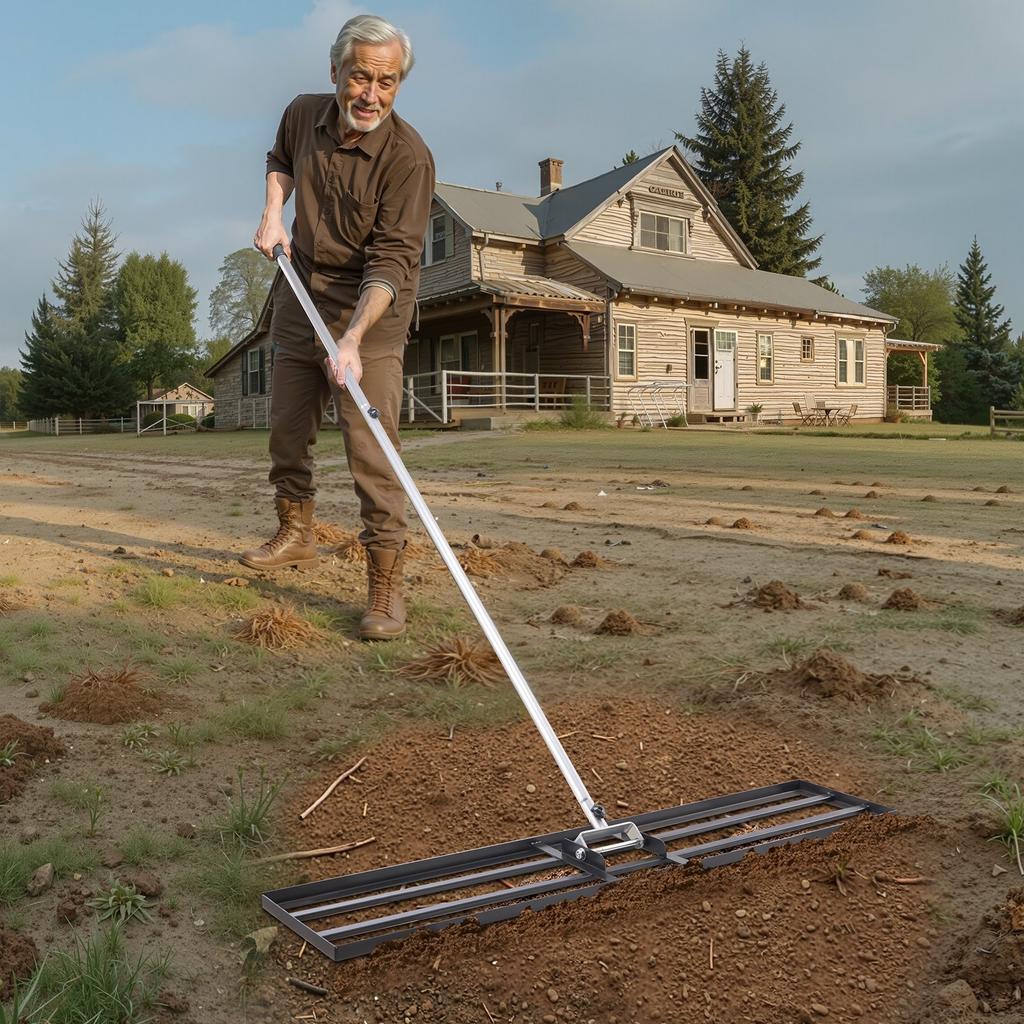 VEVOR Lawn Leveling Rake, Lawn Leveler with 83.9 in Handle, 48x10 in Ground Plate, Rust-Resistant Carbon Steel Soil Leveler, 2 Heights Adjustable