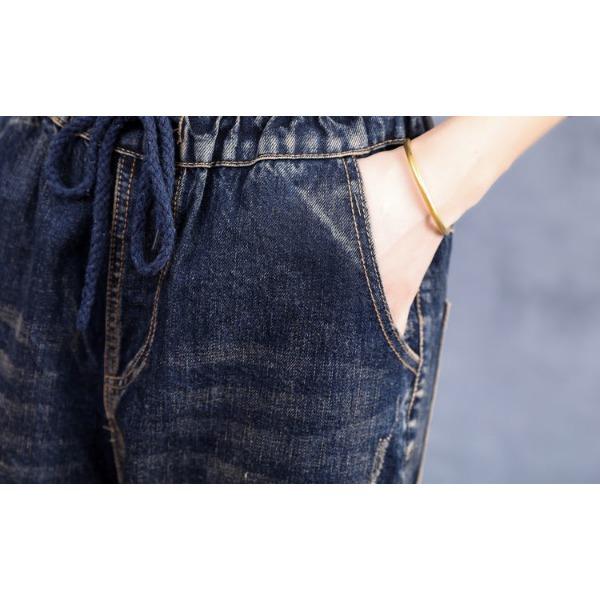 Damen Jeans Hose Elastischer Bund Lässig Übergröße Retro Patchwork Stickerei Harems Hose