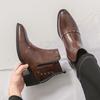 Men’s Short Boots Elevator Chelsea Boots Retro Tuxedo Ankle Boots Pointed Toe Retro Black Heel Boots Large Size