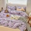 Bedding Four-piece Set Skin-friendly Breathable and Comfortable, Small Floral Washed Sheets Quilt Covers Pillowcases