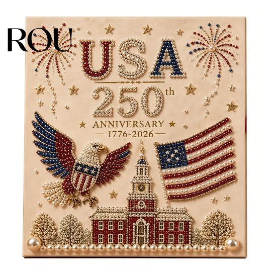 250th Anniversary Gift Pearl Painting Kit, USA DIY Art Bald Eagle Craft Kit Set, Patriotic Bead for Beginners Adults Relaxation