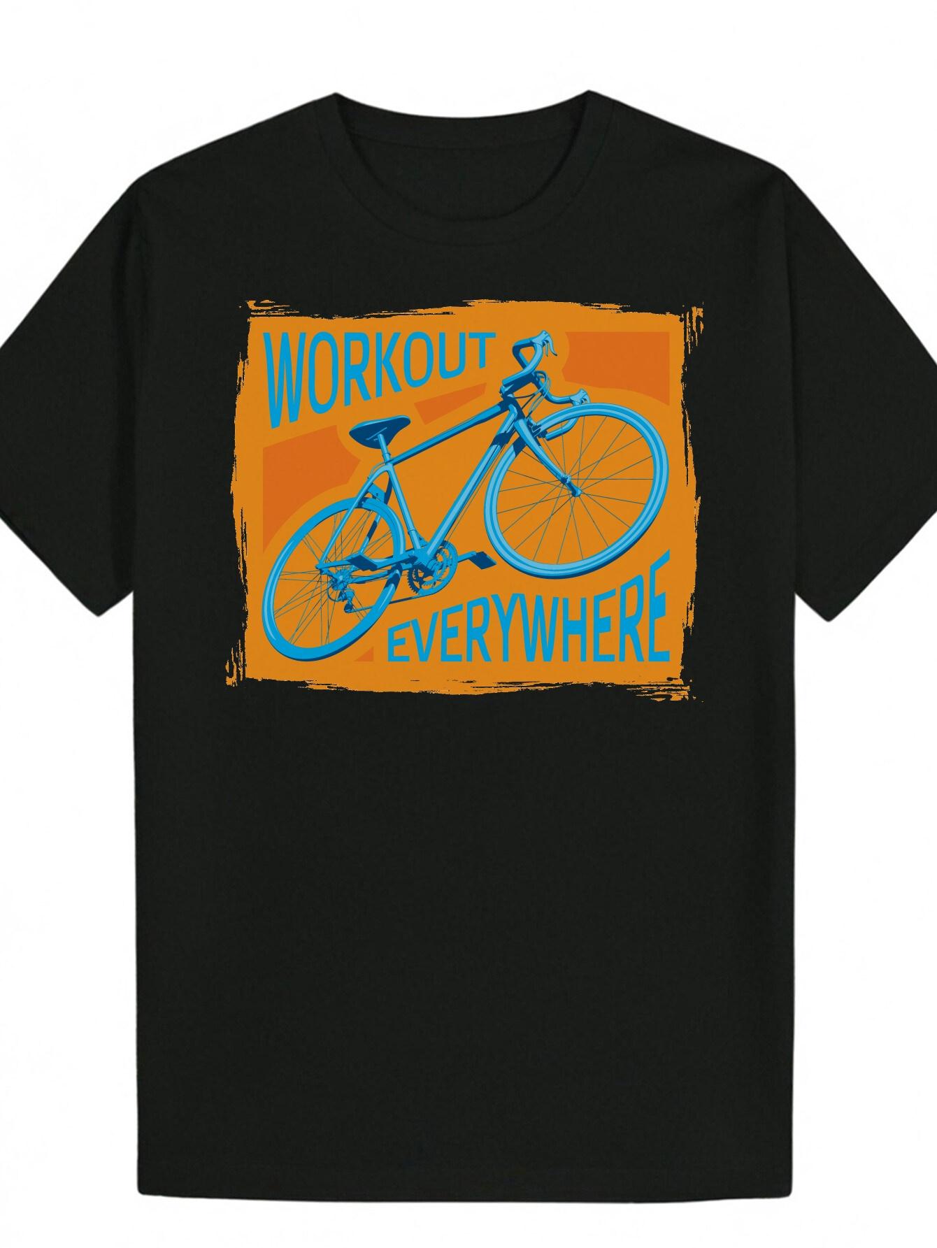 

Graphic T-shirt - Workout Bicycle & Text Design - Black with Orange Background - Lightweight Breathable Polyester Fabric - Gym XXXL