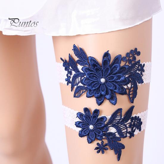 Elegant Embroidery Lace White Garters 1 Pair Faux Bridal Wedding Pearls Decor Bride Elasticity Sweet Style