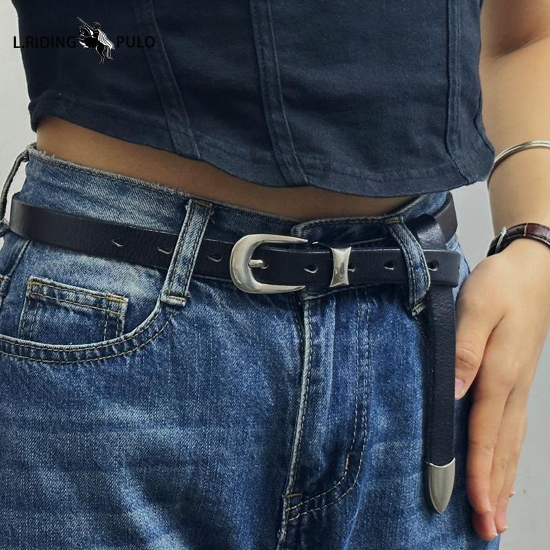 Genuine Leather Belt for Women with Pin Buckle Korean Style Trendy All-match Personality Retro Pure Cowhide Pants Belt Waist Belt