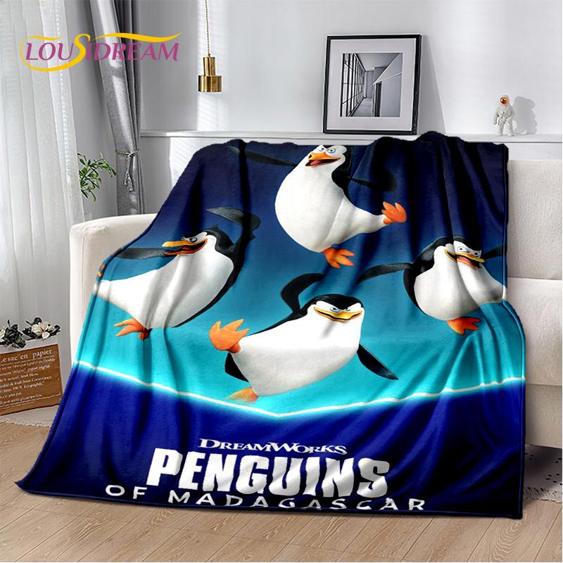 Coperta Cartoon Pinguini del Madagascar, Morbida Coperta da Divano per Casa Camera da Letto Letto Divano Picnic Viaggio Ufficio Copertura Regalo per Bambino