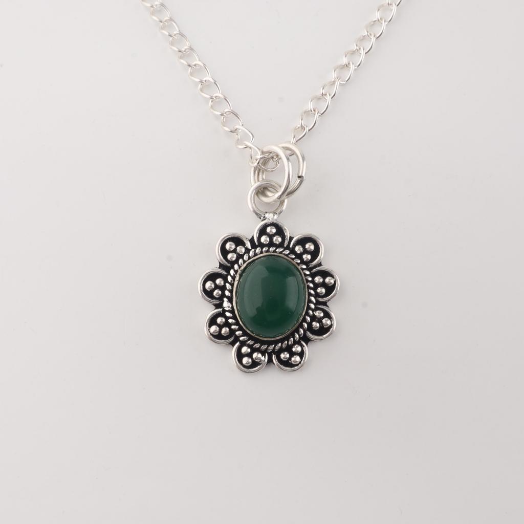 Green Onyx Cab Gemstone 925 Sterling Silver Women Jewelry Handmade Pendant 1.37" Gift For Valentine CP-40-23