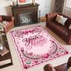 Valentine Love Theme Crystal Velvet Rug Personalized Custom Name Text Soft Floor Mat Home Decor