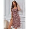 Fashion Slim Fit Split Short Sleeve French Style Floral Full Body Dress Sexy Slim Floral Slit Dress