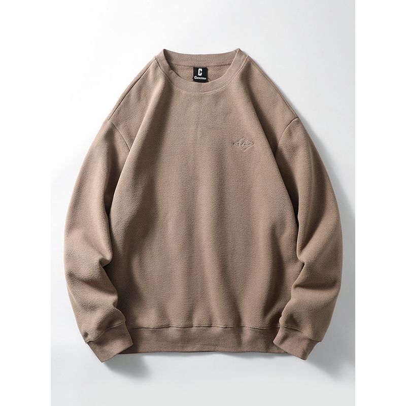 American Retro Double-Sided Fleece Sweater Men's Fall and Winter Embroidered Fashion Brand round-Neck Non-Hoodie Export Men's Fleece Jacket