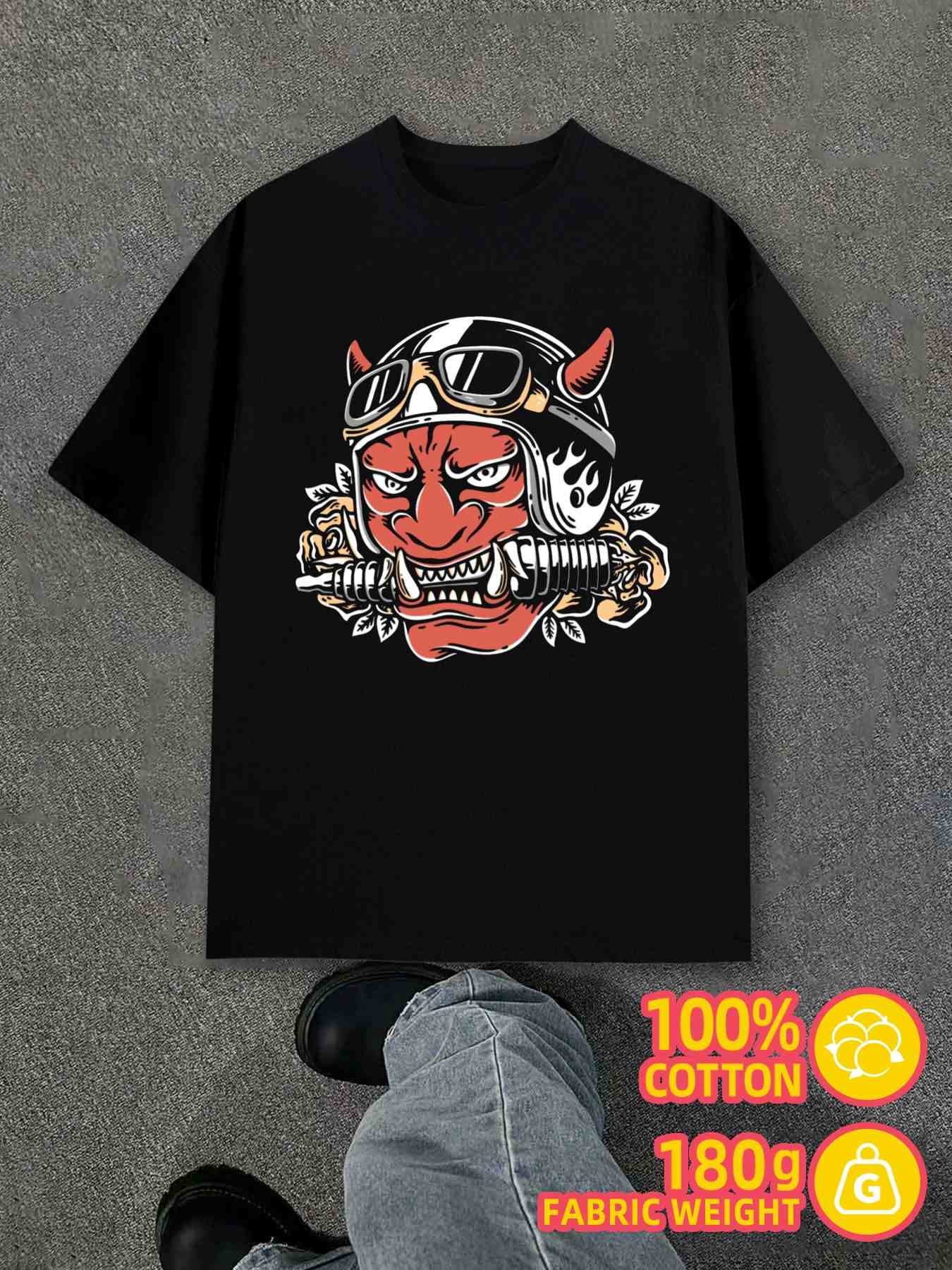 T-Shirt Y2K Devil Biker Mask Comfort Black Regular Fit 4XL