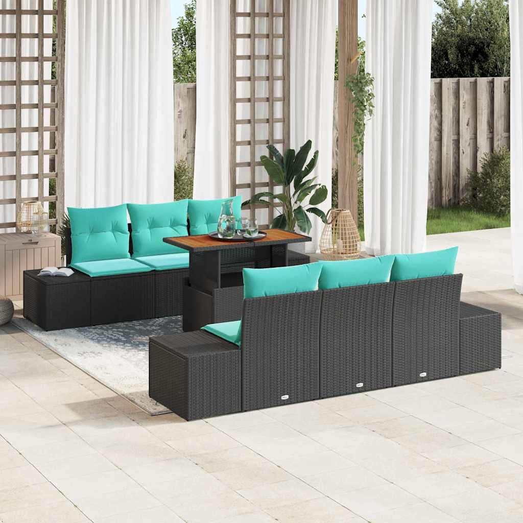 Garden Dining Set 7 pcs. 6 Seater Black and Teal