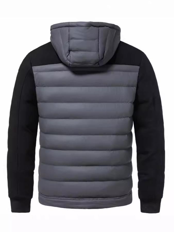 Men's Hooded Cotton Padded Jacket - Stand Collar, Patchwork, Warm Winter Casual Sport Jacket