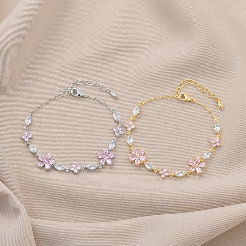 Elegant Womens Geometric Floral Zircon Bracelet Gold Plated Copper Adjustable Fashion Jewelry Daily Wear