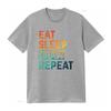 Digital Pencil Drawing Eat Sleep Repeat Watercolor Comfortable Summer T Shirt for Unisex with Fashionable Print Vintage Washed