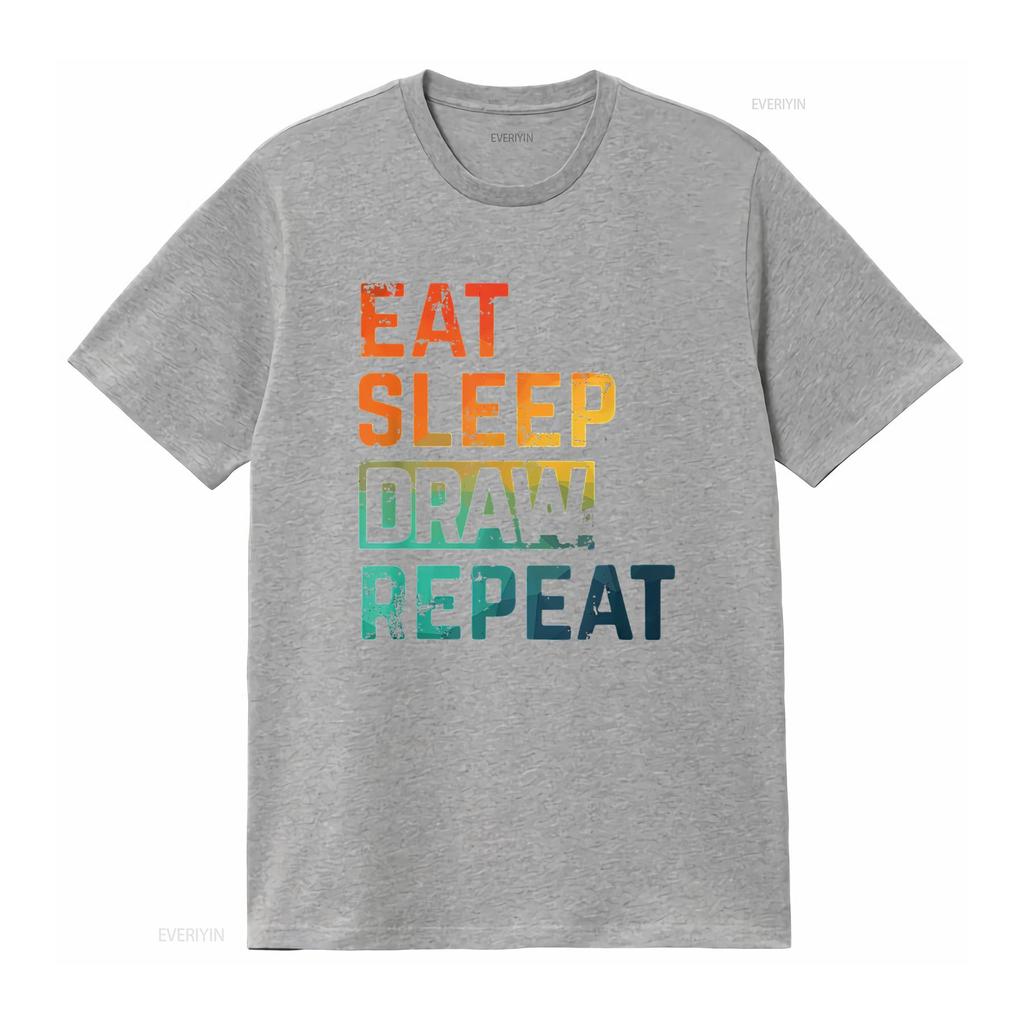 Digital Pencil Drawing Eat Sleep Repeat Watercolor Comfortable Summer T Shirt for Unisex with Fashionable Print Vintage Washed