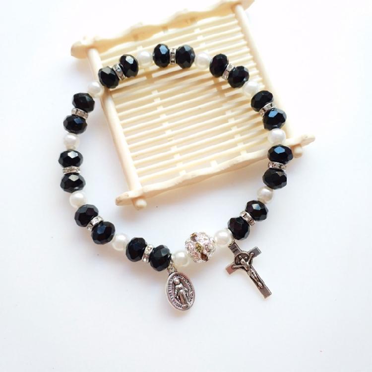 Cross Rosary Bracelet Elastic Bead Jewelry Men Hand Decoration Supplies